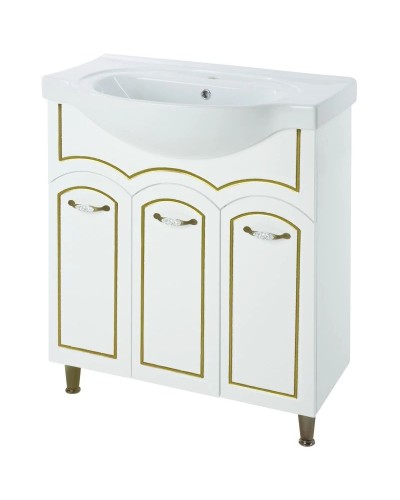 Тумба с раковиной белый глянец золотая патина 70 см Bellezza Амелия 4630311000381 + 4690311008978
