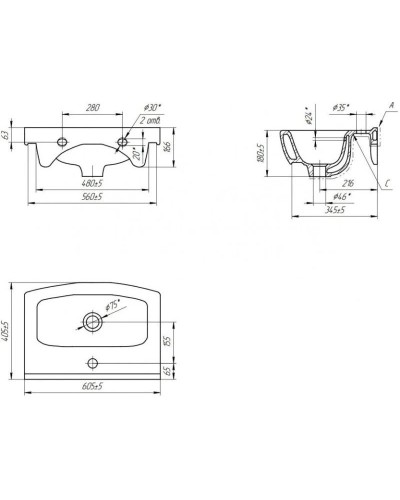 Тумба с раковиной белый глянец 60,5 см Bellezza Анкона 4639609110016 + 4690311009951