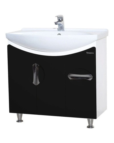 Тумба с раковиной черный глянец/белый глянец 76 см Bellezza Лагуна 4632112110047 + 4620008197470