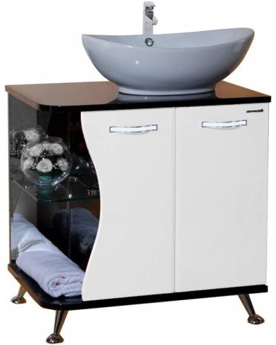 Тумба с раковиной белый глянец/черный глянец 71 см Bellezza Рио 4633611241263 + 4620008193823