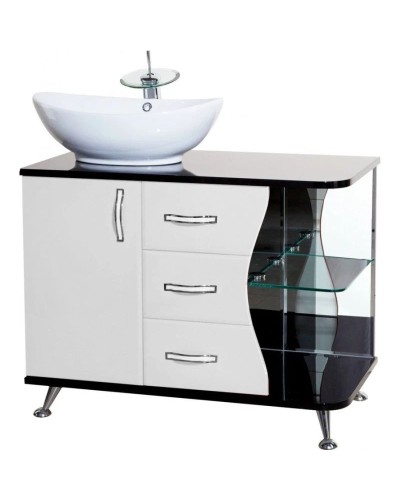 Тумба с раковиной белый глянец/черный глянец 91 см Bellezza Рио 4633615142269 + 4620008193823