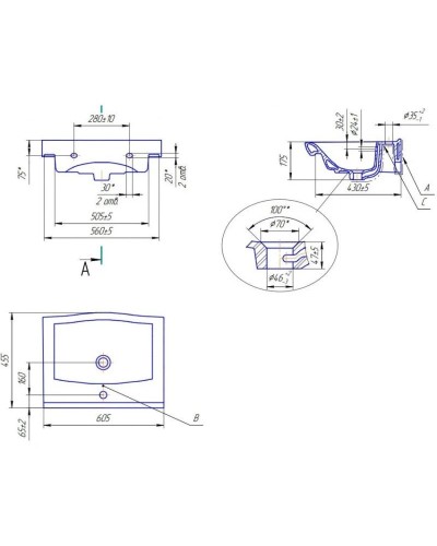 Тумба с раковиной орех 60,5 см Bellezza Санриса 4630109000432 + 4690311076861
