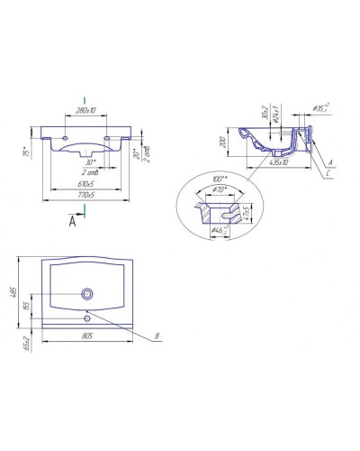 Тумба с раковиной серебро 80,5 см Bellezza Санриса 4630113660363 + 4690311076878