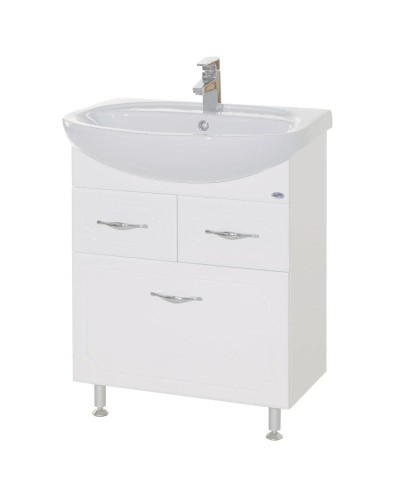 Тумба с раковиной белый глянец 66,5 см с бельевой корзиной Bellezza Стелла 4636010120016 + 4620000141426