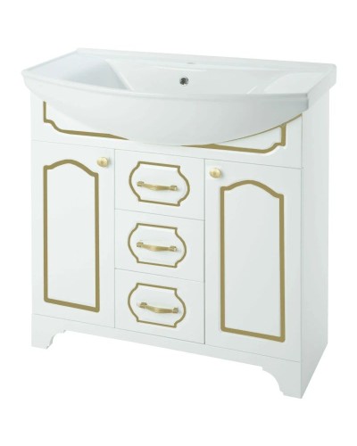 Тумба с раковиной белый глянец золотая патина 106,5 см Bellezza Тиффани 4630518110388 + 4620008197340