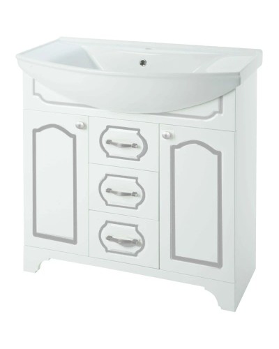 Тумба с раковиной белый глянец серебряная патина 106,5 см Bellezza Тиффани 4630518110395 + 4620008197340