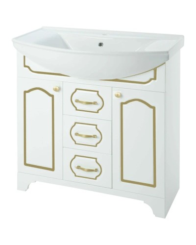 Тумба с раковиной белый глянец золотая патина 76 см Bellezza Тиффани 4630512110384 + 4620008197470