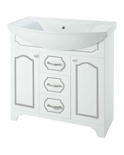 Тумба с раковиной белый глянец серебряная патина 76 см Bellezza Тиффани 4630512110391 + 4620008197470