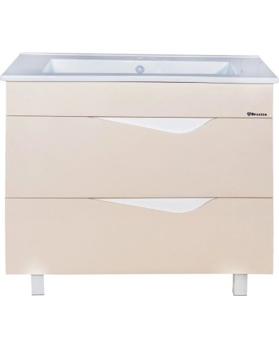 Тумба с раковиной бежевый глянец/белый глянец 106,5 см Bellezza Эйфория 4639118000075 + 4640021064740