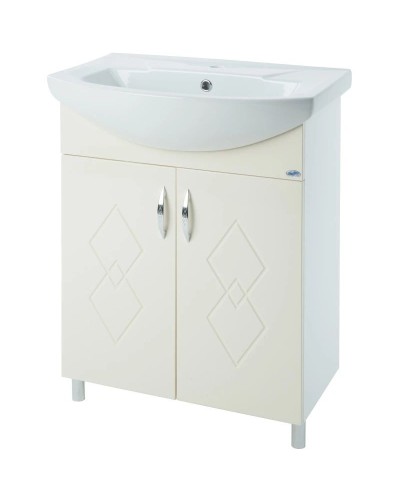 Тумба с раковиной бежевый глянец/белый глянец 55 см Bellezza Элеганс 4638608240076 + 4620008195551