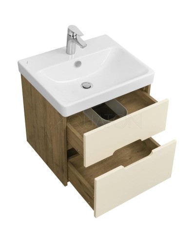 Тумба с раковиной бежевый/дуб веллингтон 55 см Акватон Оливия 1A2542K0OLVG0