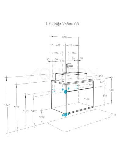 Тумба с раковиной серый графит/дуб орегон 65 см Акватон Лофт Урбан 1A2540K3LQX60
