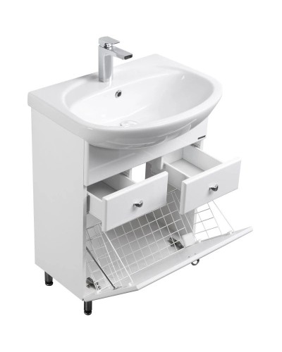 Тумба с раковиной белый глянец 66,5 см с бельевой корзиной Акватон Норма 1A0549K1NO010