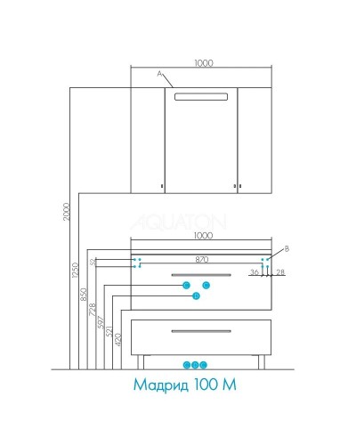 Тумба с раковиной белый глянец 100,2 см Акватон Мадрид 1A1269K5MA010