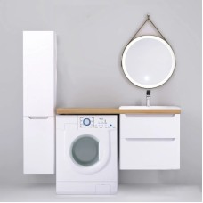 Тумба с раковиной белый глянец 122 см Jorno Wood Wood.01.60/P/W + Wood.06.122/LW + Mol.08.65/W + Bra.05.461/L/W