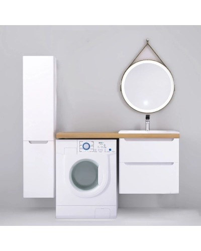 Тумба с раковиной белый глянец 122 см Jorno Wood Wood.01.60/P/W + Wood.06.122/LW + Mol.08.65/W + Bra.05.461/L/W