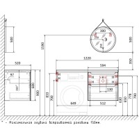 Тумба с раковиной белый глянец 122 см Jorno Wood Wood.01.60/P/W + Wood.06.122/DW + Mol.08.65/W + Bra.05.461/L/W