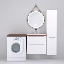 Тумба с раковиной белый глянец 122 см Jorno Wood Wood.01.60/P/W + Wood.06.122/DW + Mol.08.65/W + Bra.05.461/L/W