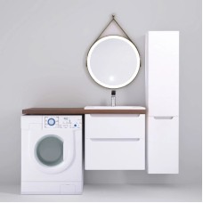 Тумба с раковиной белый глянец 122 см Jorno Wood Wood.01.60/P/W + Wood.06.122/DW + Mol.08.65/W + Bra.05.461/L/W