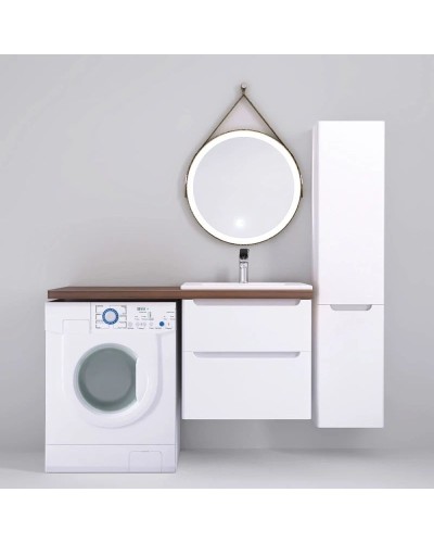 Тумба с раковиной белый глянец 122 см Jorno Wood Wood.01.60/P/W + Wood.06.122/DW + Mol.08.65/W + Bra.05.461/L/W