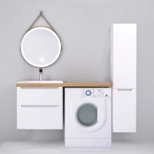 Тумба с раковиной белый глянец 122 см Jorno Wood Wood.01.60/P/W + Wood.06.122/LW + Mol.08.65/W + Bra.05.461/R/W