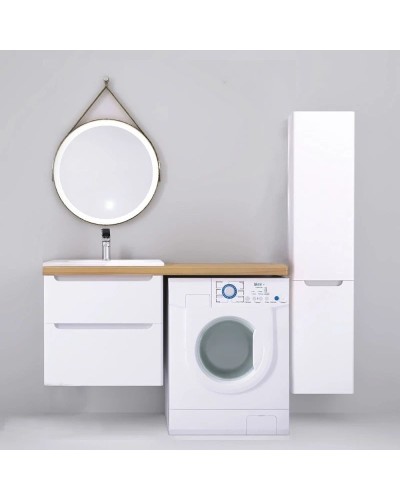 Тумба с раковиной белый глянец 122 см Jorno Wood Wood.01.60/P/W + Wood.06.122/LW + Mol.08.65/W + Bra.05.461/R/W