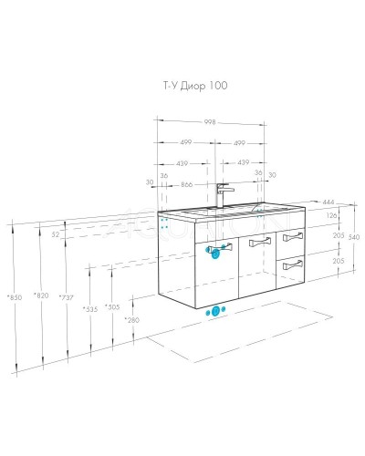 Тумба с раковиной белый глянец 100,2 см Акватон Диор 1A1677K2DR010