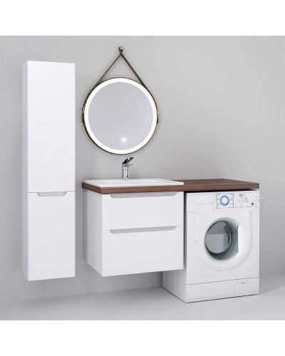 Тумба с раковиной белый глянец 122 см Jorno Wood Wood.01.60/P/W + Wood.06.122/DW + Mol.08.65/W + Bra.05.461/R/W