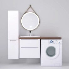 Тумба с раковиной белый глянец 122 см Jorno Wood Wood.01.60/P/W + Wood.06.122/DW + Mol.08.65/W + Bra.05.461/R/W