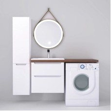 Тумба с раковиной белый глянец 122 см Jorno Wood Wood.01.60/P/W + Wood.06.122/DW + Mol.08.65/W + Bra.05.461/R/W