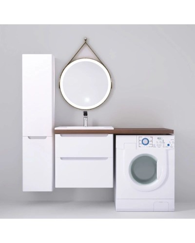 Тумба с раковиной белый глянец 122 см Jorno Wood Wood.01.60/P/W + Wood.06.122/DW + Mol.08.65/W + Bra.05.461/R/W
