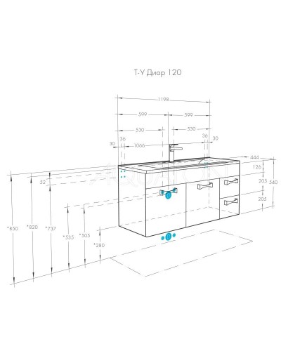 Тумба с раковиной белый глянец 120,2 см Акватон Диор 1A1106K2DR010