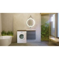 Тумба с раковиной серый матовый 122 см Jorno Wood Wood.01.60/P/GR + Wood.06.122/DW + Mol.08.65/W + Bra.05.461/L/W