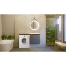 Тумба с раковиной серый матовый 122 см Jorno Wood Wood.01.60/P/GR + Wood.06.122/DW + Mol.08.65/W + Bra.05.461/L/W