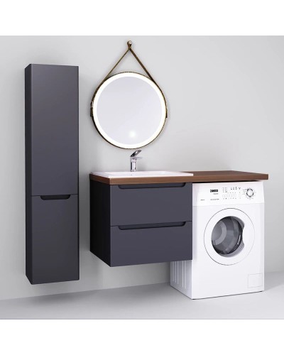 Тумба с раковиной серый матовый 122 см Jorno Wood Wood.01.60/P/GR + Wood.06.122/DW + Mol.08.65/W + Bra.05.461/R/W