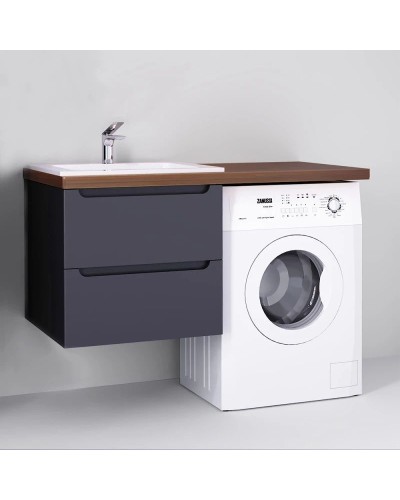 Тумба с раковиной серый матовый 122 см Jorno Wood Wood.01.60/P/GR + Wood.06.122/DW + Mol.08.65/W + Bra.05.461/R/W