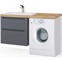 Тумба с раковиной серый матовый 122 см Jorno Wood Wood.01.60/P/GR + Wood.06.122/LW + Mol.08.65/W + Bra.05.461/R/W