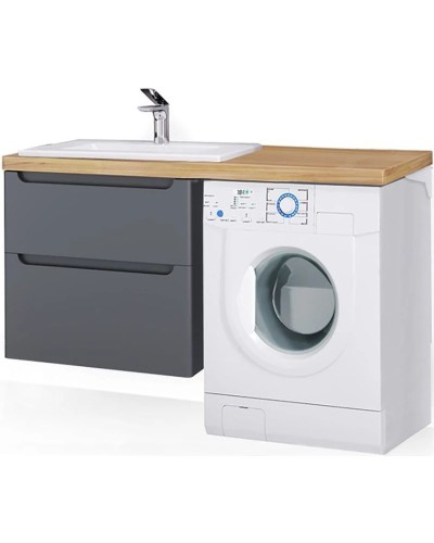 Тумба с раковиной серый матовый 122 см Jorno Wood Wood.01.60/P/GR + Wood.06.122/LW + Mol.08.65/W + Bra.05.461/R/W