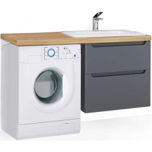 Тумба с раковиной серый матовый 122 см Jorno Wood Wood.01.60/P/GR + Wood.06.122/LW + Mol.08.65/W + Bra.05.461/L/W