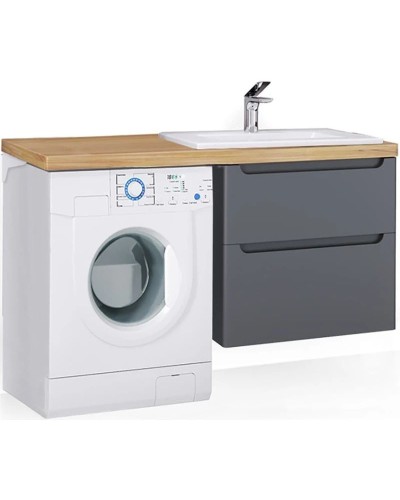 Тумба с раковиной серый матовый 122 см Jorno Wood Wood.01.60/P/GR + Wood.06.122/LW + Mol.08.65/W + Bra.05.461/L/W