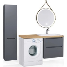 Тумба с раковиной серый матовый 122 см Jorno Wood Wood.01.60/P/GR + Wood.06.122/LW + Mol.08.65/W + Bra.05.461/L/W