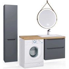 Тумба с раковиной серый матовый 122 см Jorno Wood Wood.01.60/P/GR + Wood.06.122/LW + Mol.08.65/W + Bra.05.461/L/W