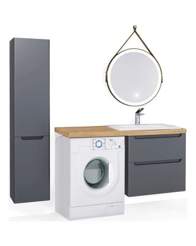 Тумба с раковиной серый матовый 122 см Jorno Wood Wood.01.60/P/GR + Wood.06.122/LW + Mol.08.65/W + Bra.05.461/L/W