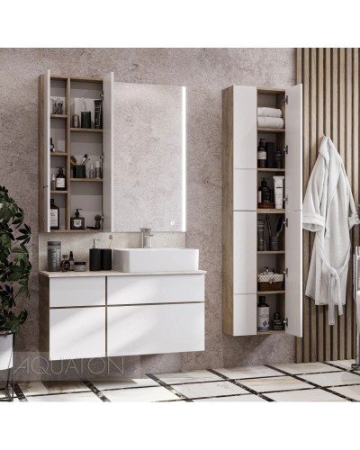 Тумба с раковиной дуб эндгрейн/белый матовый 100 см Акватон Мишель 1A2441K3MIX40