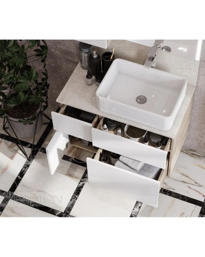 Тумба с раковиной дуб эндгрейн/белый матовый 80 см Акватон Мишель 1A2445K3MIX40