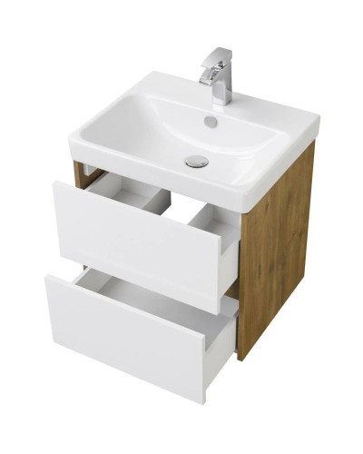 Тумба с раковиной белый глянец/дуб рустикальный 55 см Акватон Сканди 1A2517K0SDZ90