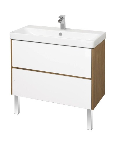 Тумба с раковиной белый глянец/дуб рустикальный 90 см Акватон Сканди 1A2519K0SDZ90