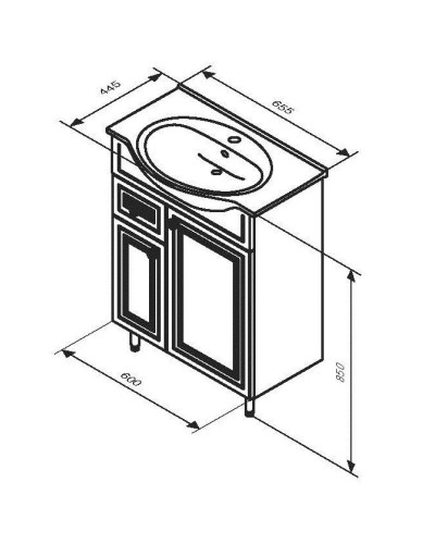 Тумба с раковиной белый глянец 65,5 см Damixa Palace One M41-FSX0653WG-WCC065