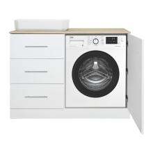 Респект -110 Тумба с 3 ящ. под стиральную машину левая (белая ПВХ/Дуб Тиссано) / раковина