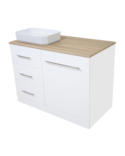 Респект -110 Тумба с 3 ящ. под стиральную машину левая (белая ПВХ/Дуб Тиссано) / раковина